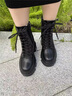 艾今（IIJIN）【譚松韻同款】10.5cm厚底內增高黑色針織短靴馬丁靴女YF958EXS 黑色 37 曬單實(shí)拍圖