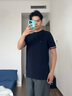 TOMMY HILFIGER【輕柔感】25夏季男純棉珠地網(wǎng)眼休閑鑲邊袖口短袖上衣T恤38630 藏青色DW5 S （推薦：120-135斤） 曬單實拍圖