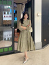 玖姿·安娜蔻優(yōu)雅文藝減齡天絲收腰連衣裙蛋糕裙女春季 綠色系 S 曬單實(shí)拍圖