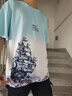 嘉曄漸變短T恤2025夏季款短袖t恤男潮流百搭學生印花半袖衣服男裝上衣 潮人大船藍色 M 曬單實拍圖
