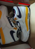 耐克（NIKE）男鞋 四季新款A(yù)J4兄弟款男子運(yùn)動鞋氣墊緩震實(shí)戰(zhàn)籃球鞋跑步休閑鞋 BQ4212-102 AJ4兄弟款/湖人 41 曬單實(shí)拍圖