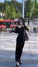 RUIQIUER連衣裙女春秋季新款女裝修身顯瘦氣質(zhì)V領(lǐng)設(shè)計感露腰性感長款裙子 黑色 S 曬單實拍圖