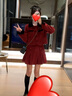 她芙（tafu）品牌女裝小香風(fēng)連衣裙女2025春秋新款時尚短外套兩件套百褶裙套裝 酒紅色加棉加厚 M 建議96-105斤 曬單實拍圖
