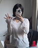 凡小如輕薄針織衫女春夏防曬罩衫V領(lǐng)新款寬松顯瘦長(zhǎng)袖上衣肌理感條紋t恤 杏色 L 【建議115-125斤】 曬單實(shí)拍圖