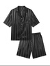 GXG男士夏季家居服緞面冰絲順滑睡衣男款時(shí)尚簡(jiǎn)約短袖短褲套裝 黑色 XL 曬單實(shí)拍圖