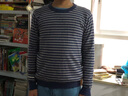 純一良品（CUNYI）童裝男童條紋針織衫兒童套頭毛衣秋冬裝新款中大童打底上衣 灰藍條紋 160 cm 曬單實(shí)拍圖