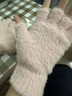 JIOESC鹿角手套女秋冬季毛絨可愛(ài)半指翻蓋手套保暖加絨加厚女士女生女款 卡其 均碼 1雙 曬單實(shí)拍圖
