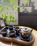 粗陶茶盤(pán)家用茶具套裝小型干泡臺(tái)日式復(fù)古排水儲(chǔ)水式茶臺(tái)功夫茶海 粗陶鎏金荷塘干泡盤(pán) 曬單實(shí)拍圖