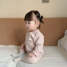 貝樂(lè )咿嬰兒衣服兒童內衣套裝家居服睡衣男女寶寶春秋衣秋褲高腰純棉打底 6423藕粉提花無(wú)骨套裝 80 （兩用襠） 曬單實(shí)拍圖