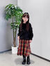 優(yōu)優(yōu)1點（Yoyo one）女童半身裙秋冬兒童加厚毛呢中長款裙子英倫風女大童長裙百褶格子 4560紅格子 150 150cm 曬單實拍圖