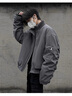 NYING美式廓形飛行夾克棉服男款冬季夾棉加厚外套復(fù)古短款cleanfit棉衣 灰色 XL (125-145斤) 曬單實(shí)拍圖