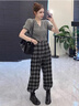 FSHE格子休閑褲女寬松韓版垂感春夏季百搭學(xué)生高腰褲闊腿褲女秋冬 【格子褲 】 夏季款 L 商家建議【110斤-120斤】 曬單實(shí)拍圖