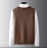 羅蒙（ROMON）毛衣背心男春秋季純色v領(lǐng)輕商務(wù)休閑百搭無(wú)袖外搭保暖針織衫馬甲 咖啡 XL 136-150斤 曬單實(shí)拍圖