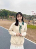 QGF美式Polo領(lǐng)衛衣女春秋季新款韓版寬松學(xué)院風(fēng)百搭休閑潮牌上衣外套 米色 M 曬單實(shí)拍圖