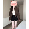 派吉鯊棕色外套女春秋季2025短款夾克上衣美拉德穿搭美式棒球服 棕色 S 80-90 曬單實(shí)拍圖