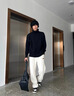 頂峰保羅（Dingfengbaoluo）美式潮牌長(cháng)袖T恤男春夏季圓領(lǐng)衛衣寬松休閑打底衫上衣MT41黑色L 曬單實(shí)拍圖
