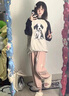 森女部落原創(chuàng)可愛毛絨兔兔圖案直筒褲休閑褲新款秋冬女裝 粉色（單件） 單件 L 曬單實拍圖
