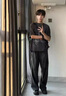 NEW OR MODE美式復古工裝牛仔褲男新款直筒闊腿傘兵長(cháng)褲痞帥炸街加厚休閑褲子 黑色 XL 曬單實(shí)拍圖