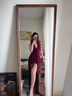 憶靜萱（YIJINGXUAN）微胖風(fēng)情萬種紅色掛脖v領(lǐng)連衣裙女夏季性感開叉輕禮服長裙女夜店 主圖款 L 105-115斤 曬單實拍圖
