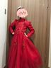小咔衣濃女童紅色主持人禮服裙花童婚紗兒童長(cháng)袖生日鋼琴演出服公主裙秋冬 酒紅色長(cháng)袖長(cháng)款（加絨） 140 曬單實(shí)拍圖