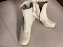 達芙妮短靴女單靴新款法式百搭休閑小踝靴粗跟女士短靴 米色 36 曬單實(shí)拍圖