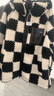 鴨鴨（YAYA）羊羔毛羽絨服女中長(cháng)款2025冬季新款韓版格子加絨加厚小個(gè)子外套 黑白格 M 曬單實(shí)拍圖