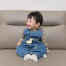 班喜迪嬰兒衣服秋裝嬰幼兒連體衣寶寶卡通牛仔背帶褲超萌外出爬服春秋季 藍色 73cm 曬單實(shí)拍圖