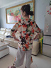 俞兆林（YUZHAOLIN）媽媽夏季新款兩件套裝女大碼洋氣雪紡小衫中老年人夏裝T恤上衣服 深藍(lán)色802[兩件套] 2XL 推薦101-115斤 曬單實(shí)拍圖