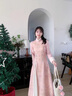 布伊特粉色旗袍秋冬季長(cháng)袖加絨改良年輕款少女新中式奧黛國風(fēng)連衣裙長(cháng)裙 粉色 嫦娥仙子 M 曬單實(shí)拍圖
