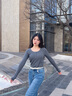 森馬（Semir）毛衣女短款假兩件正肩顯瘦2025春季新款緊身絞花毛衫慵懶氣質(zhì) 白灰色調(diào)00312 M 160/84A 曬單實拍圖