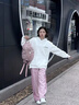 DGOV高街粉色條紋休閑褲女春秋寬松直筒工裝褲女闊腿褲美式垂感衛(wèi)褲女 粉色zt S 【70-95斤】 曬單實拍圖