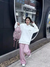 DGOV高街粉色條紋休閑褲女春秋寬松直筒工裝褲女闊腿褲美式垂感衛(wèi)褲女 粉色zt S 【70-95斤】 曬單實拍圖