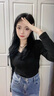 嫻柔 黑色德絨V領(lǐng)打底衫女內搭秋冬洋氣低領(lǐng)新款加絨加厚保暖上衣 黑色【單V領(lǐng) 德絨款】 XL 建議(110-125斤) 曬單實(shí)拍圖