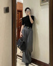 嫻柔 莫代爾高領中袖T恤女新款緊身五分袖早秋打底衫百搭內搭上衣 黑色【中袖 高領】 L 曬單實拍圖