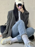 GARNUO灰色西裝外套女2025新款春秋韓系炸街小個(gè)子高級感寬松休閑小西服 灰色 M 【121-135斤】 曬單實(shí)拍圖