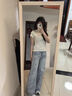 ICH MODE美式復(fù)古藍(lán)微喇牛仔褲女2025年春季新款闊腿修身休閑褲男 淺藍(lán)色 XL 曬單實拍圖