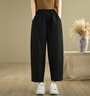 蘑菇同學(xué)休閑褲女春季2025新款文藝純色拼接全棉松緊腰顯瘦百搭寬松哈倫褲 黑色 L 建議115-130斤 曬單實(shí)拍圖