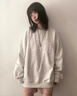 DGOV美式復古碎花貼布刺繡無帽衛(wèi)衣女秋季寬松chic慵懶港風長袖上衣 灰色 薄款zt L 【105-120斤】 曬單實拍圖