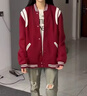 Jret2024年情侶雙肩棒球服外套女美式潮牌復(fù)古夾克女休閑衛(wèi)衣女 881  紅色外套 S 曬單實拍圖