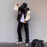 Homlean美式毛邊破洞牛仔褲男秋季寬松直筒痞帥微喇褲子ZW536黑色XL 曬單實(shí)拍圖