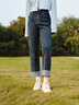 森馬（Semir）牛仔褲女森柔牛仔毛邊小直筒褲百搭2024新款冬抓毛九分褲 牛仔黃泥染80325 27 曬單實(shí)拍圖