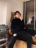 真維斯（JEANSWEST）雙面德絨打底衫男秋冬季長(cháng)袖t恤男保暖內搭上衣加絨半高領(lǐng)秋衣男 高領(lǐng) 黑色 純色 XL 曬單實(shí)拍圖
