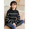 百圖betu女裝秋季新款毛針織衫圓領(lǐng)條紋拼色開(kāi)衫外套女2409T38 黑白條 XS 曬單實(shí)拍圖