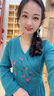 指間沙2515015原創(chuàng)女裝25春V領(lǐng)斜門襟刺繡高腰開襟中式連衣裙 石綠110 L 曬單實(shí)拍圖