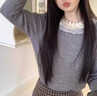 DXOT法式灰色蕾絲娃娃領(lǐng)套頭針織打底衫女秋冬小個(gè)子內搭短款設計毛衣 灰色 M 建議95-105斤 曬單實(shí)拍圖