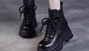 啄木鳥(niǎo)內增高馬丁靴女2026年新款春秋冬鞋子真皮小個(gè)子松糕厚底短靴子 黑色加絨 36 曬單實(shí)拍圖
