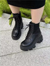 艾今（IIJIN）【譚松韻同款】10.5cm厚底內增高黑色針織短靴馬丁靴女YF958EXS 黑色 37 曬單實(shí)拍圖