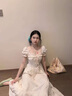 TAOROUSI法式蕾絲泡泡袖連衣裙女夏季新款女裝甜美收腰顯瘦氣質(zhì)A字長裙子 米色 S 曬單實拍圖