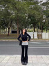 歐貝汐休閑褲女2025春秋夏季新款露腰設(shè)計(jì)感修身拖地拼接低腰微喇叭褲子 黑色 M 曬單實(shí)拍圖