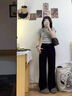 魯雅爾黑色高腰闊腿牛仔褲女春秋季新款小個(gè)子寬松顯瘦垂感百搭直筒褲子 黑色 M 曬單實(shí)拍圖